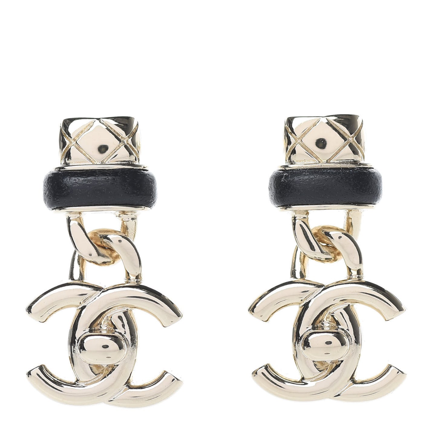 Lambskin CC Turnlock Drop Earrings Gold Black