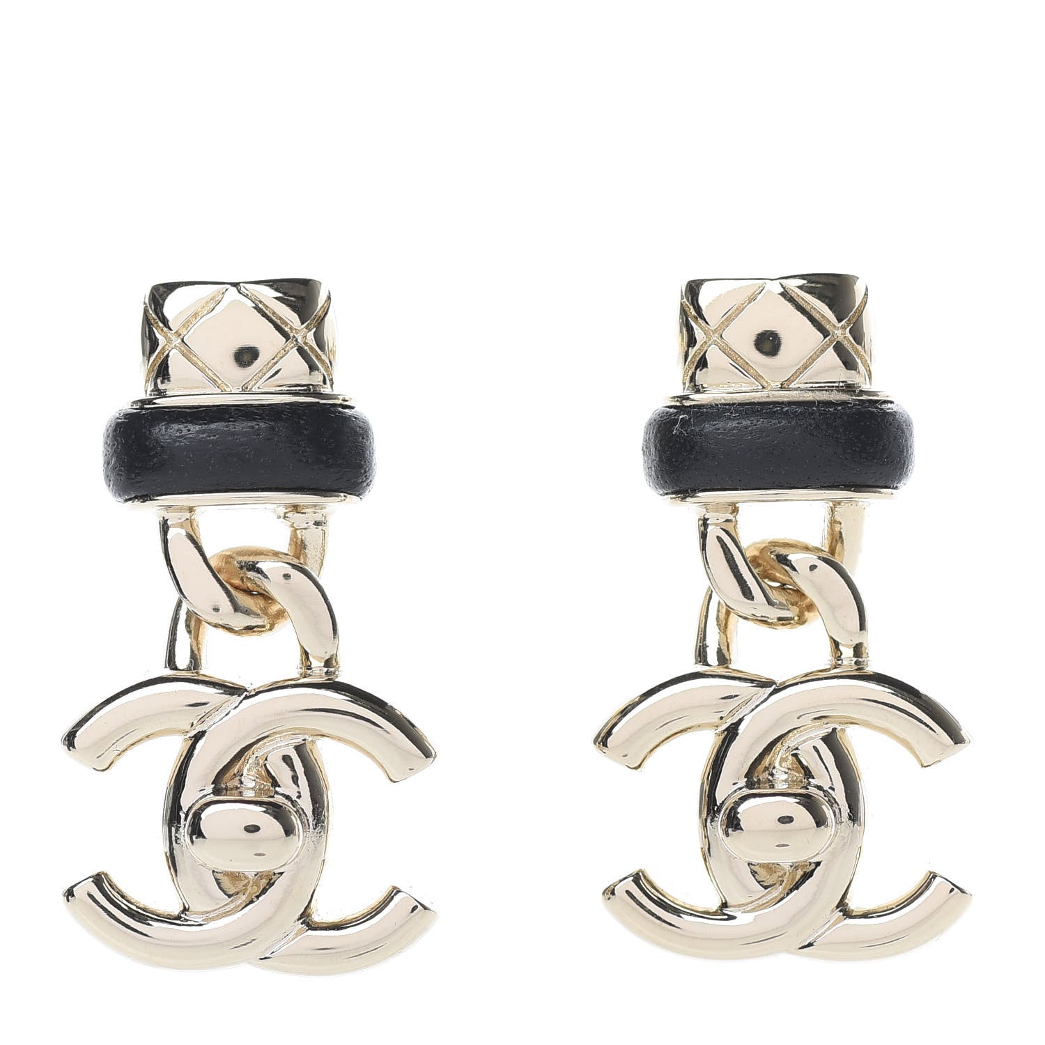 Chanel Lambskin CC Turnlock Drop Earrings Gold Black 1 of 6