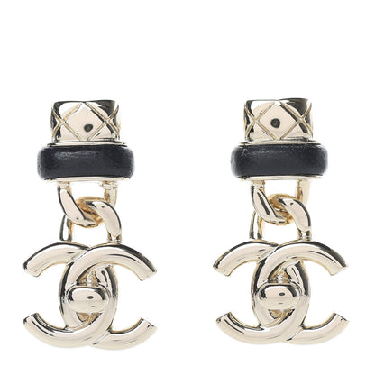 Chanel Lambskin CC Turnlock Drop Earrings Gold Black 1 of 6