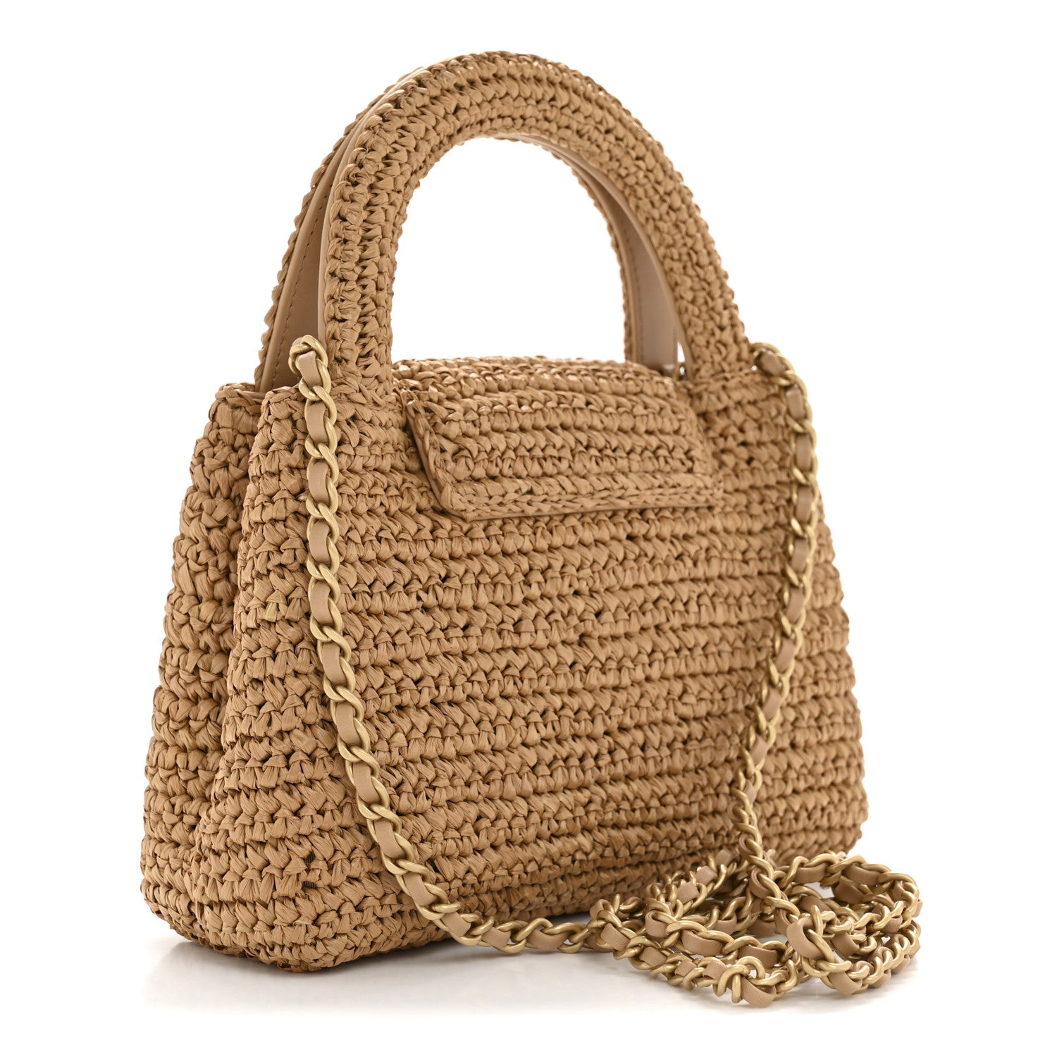 Chanel Braided Raffia Nano Kelly Flap Bag Dark Beige 1830805
