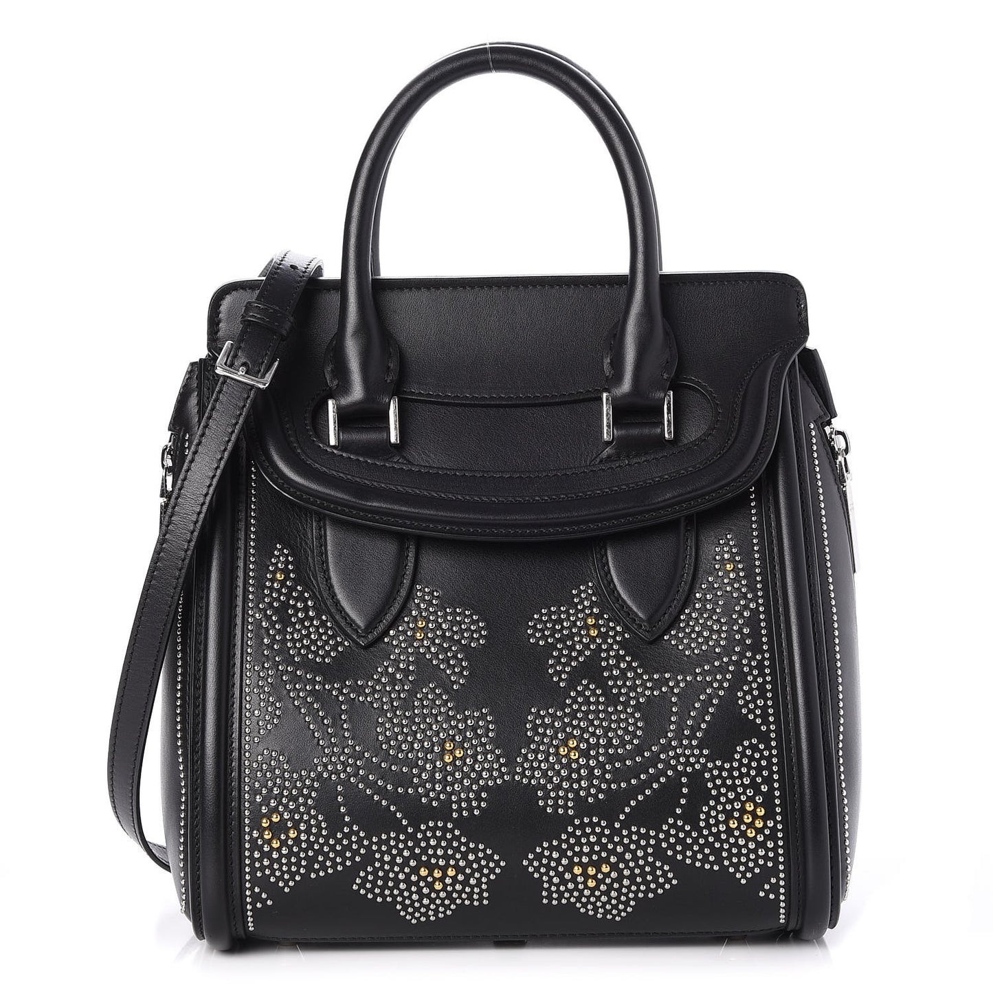 Calfskin Floral Studded Small Heroine Black