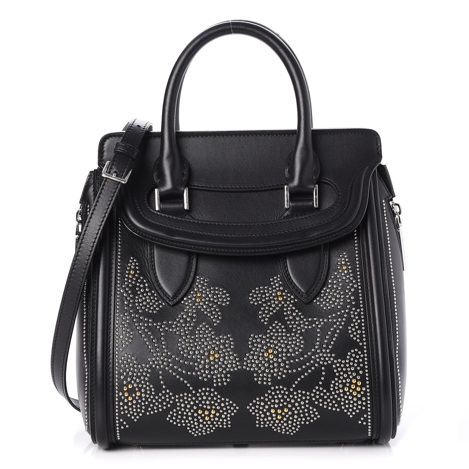 Alexander McQueen Calfskin Floral Studded Small Heroine Black 1 of 9