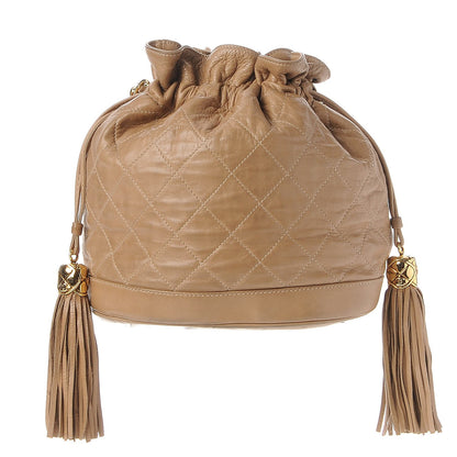 Chanel Lambskin Quilted Tassel Drawstring Pouch Beige 1 of 9
