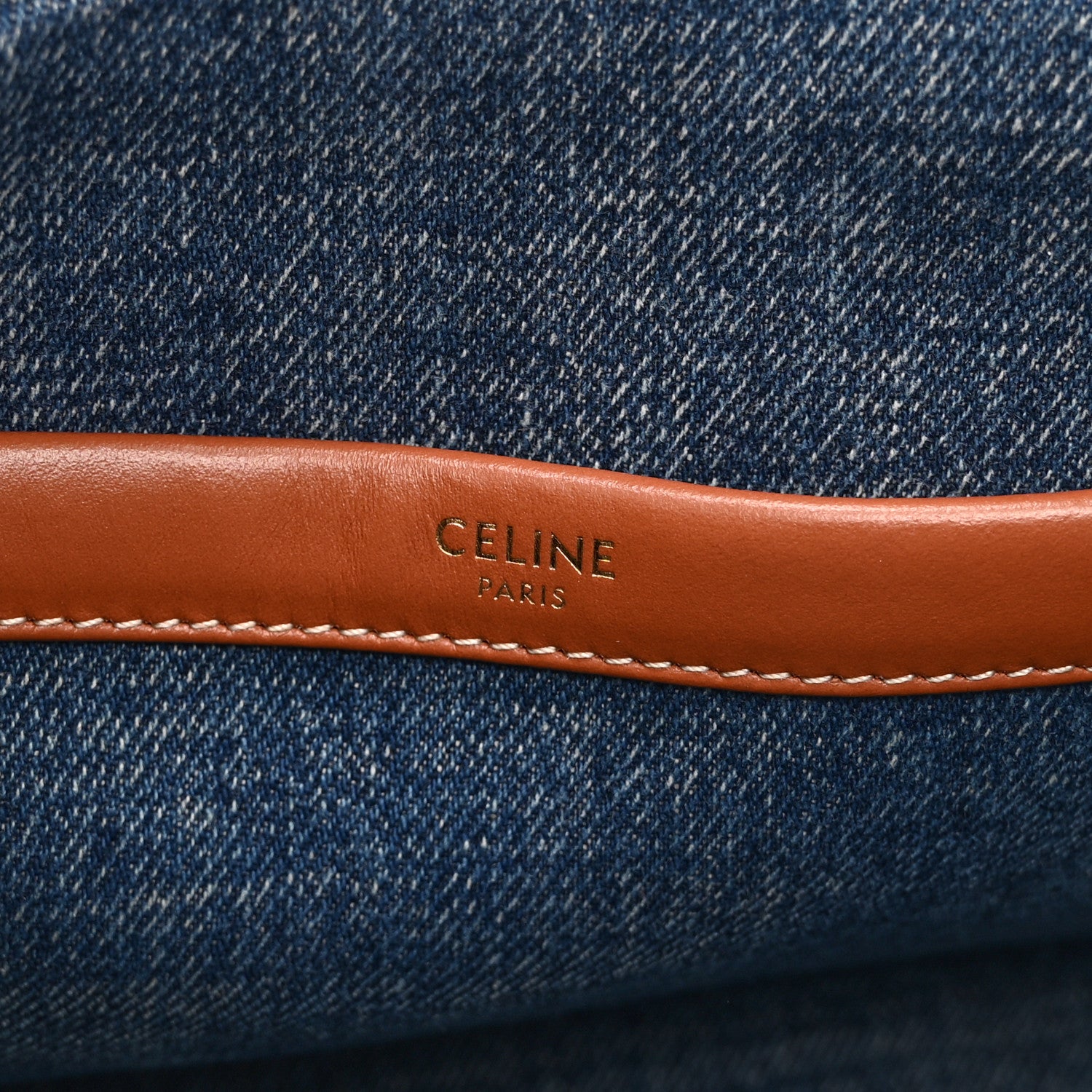 Celine Denim Calfskin Triomphe Print Cabas Blue Tan 6 of 11