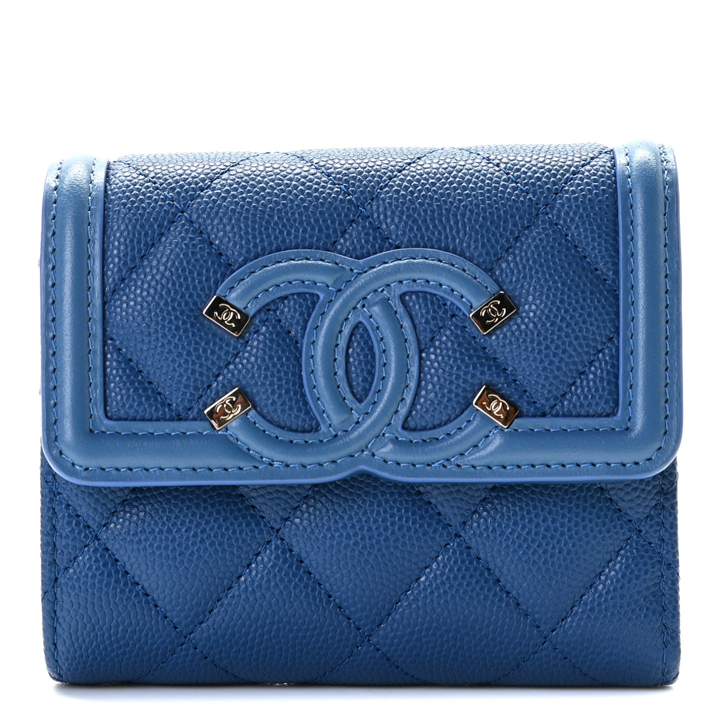 Caviar Quilted Small Filigree Flap Card Holder Dark Blue