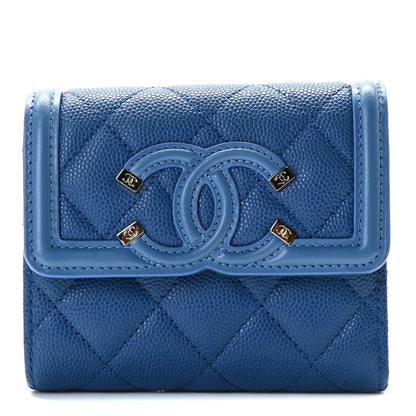 Chanel Caviar Quilted Small Filigree Flap Card Holder Dark Blue 1 of 8