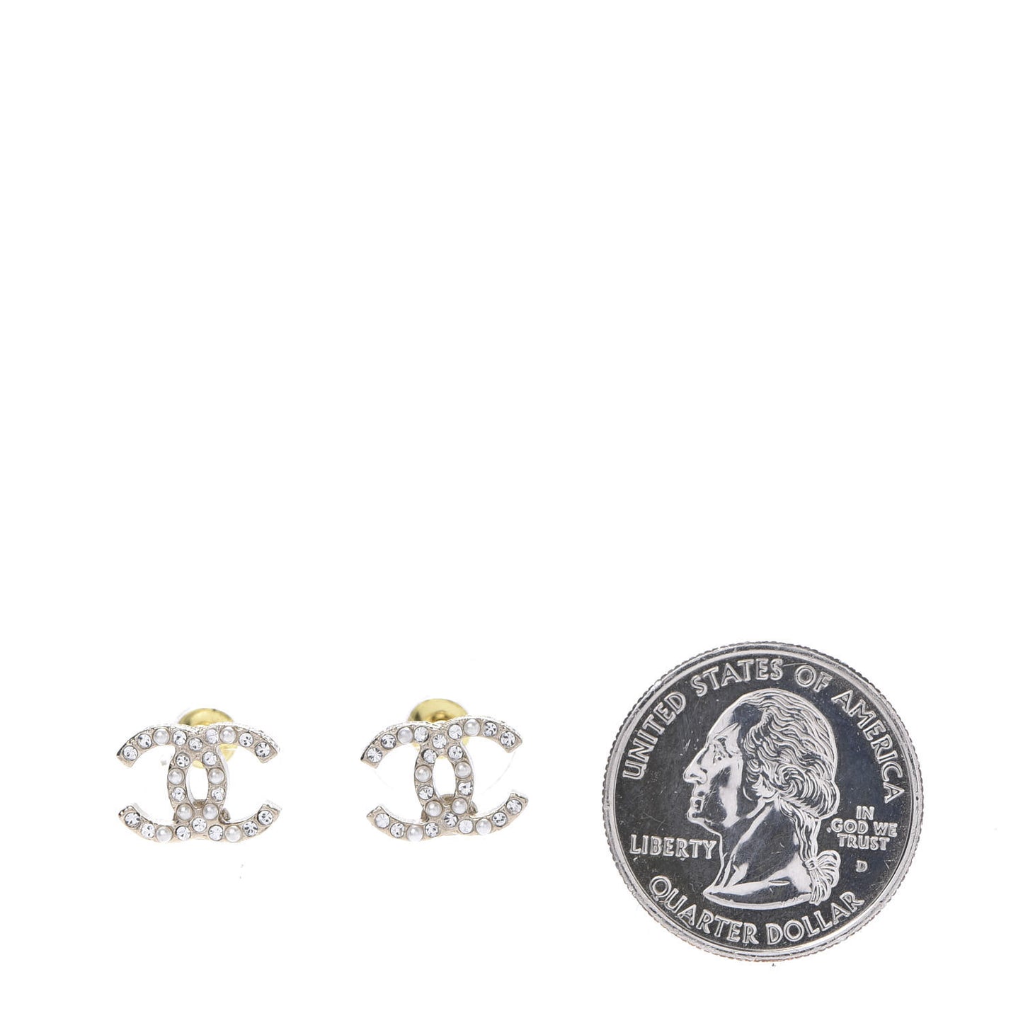 Pearl Crystal CC Charms Stud Earrings Light Gold