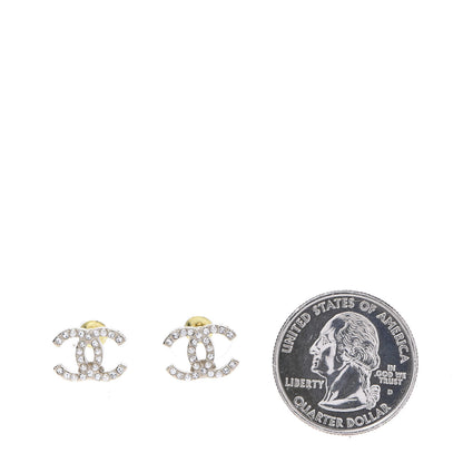 Chanel Pearl Crystal CC Charms Stud Earrings Light Gold 4 of 10