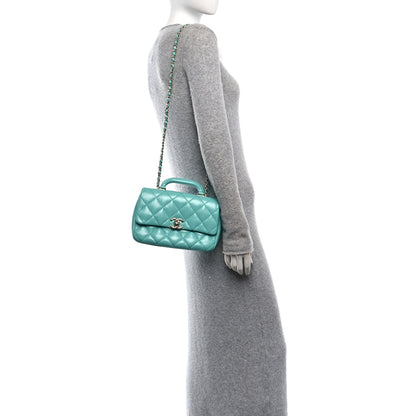 Chanel Shiny Lambskin Quilted Coco Trip Flap Bag Turquoise 2 of 10