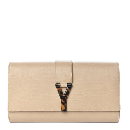 Saint Laurent Textured Calfskin Classic Tortoise Y Ligne Clutch Dark Beige 1 of 8