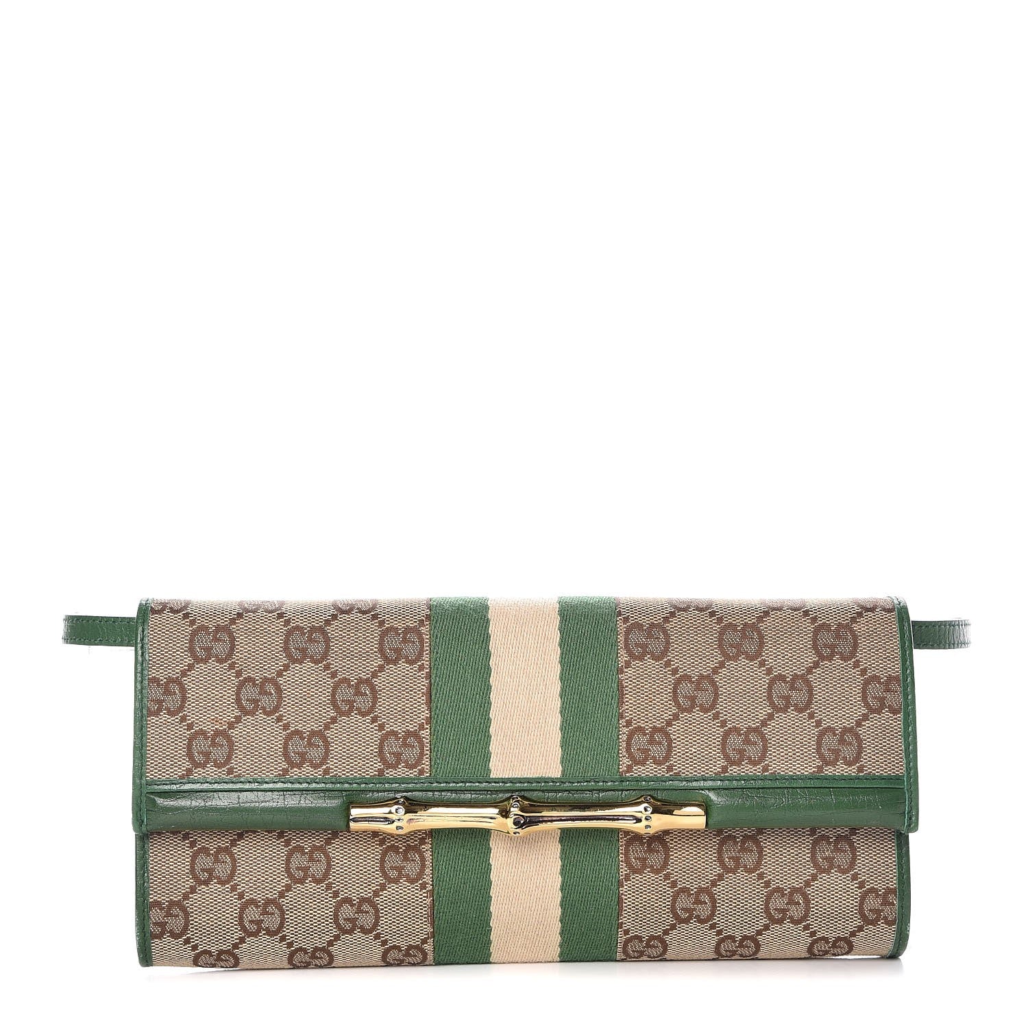 Gucci Monogram Bamboo Web Clutch Green 1 of 7