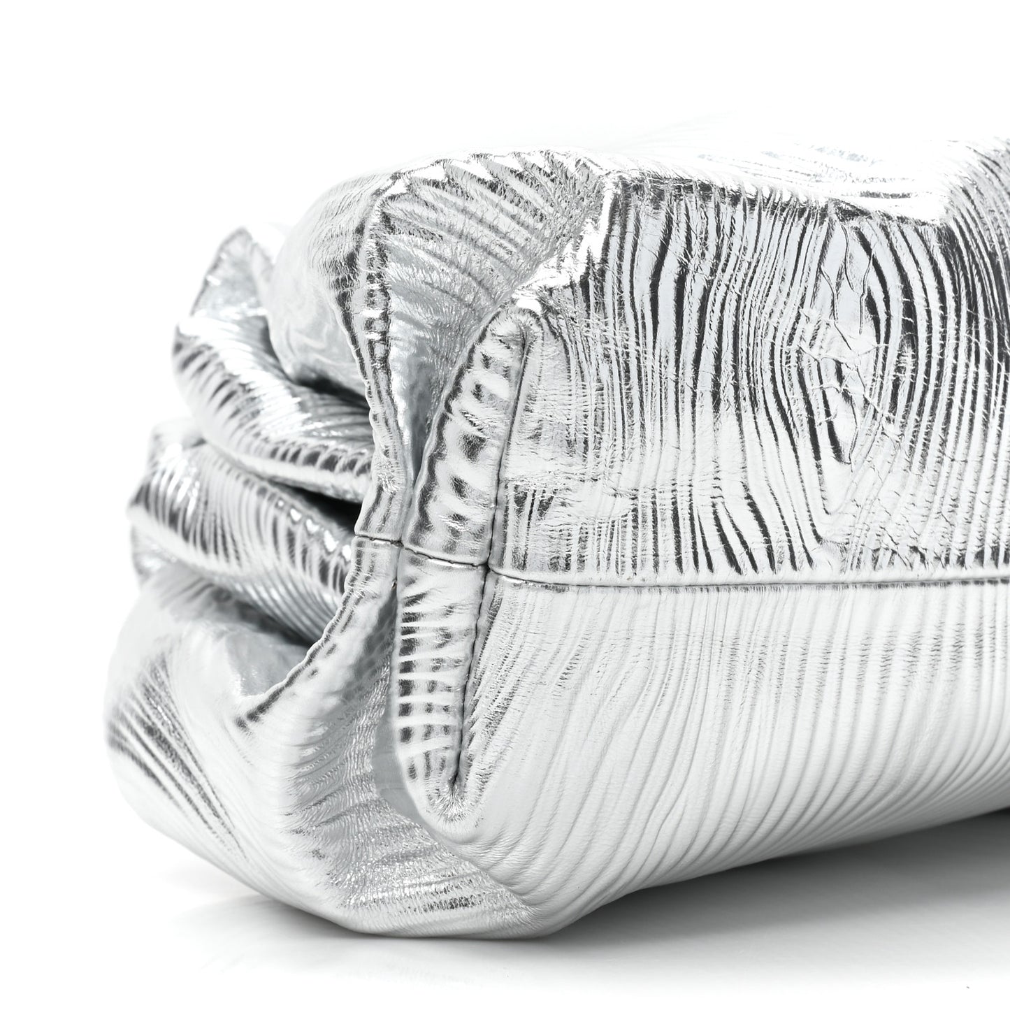 Metallic Bark Calfskin Embossed The Pouch Oversized Clutch Silver