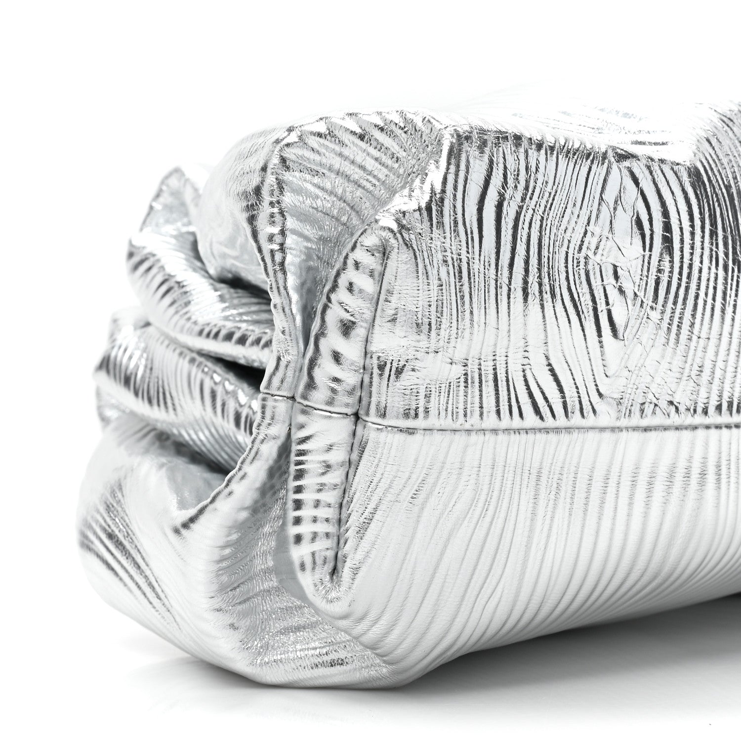 Bottega Veneta Metallic Bark Calfskin Embossed The Pouch Oversized Clutch Silver 8 of 8