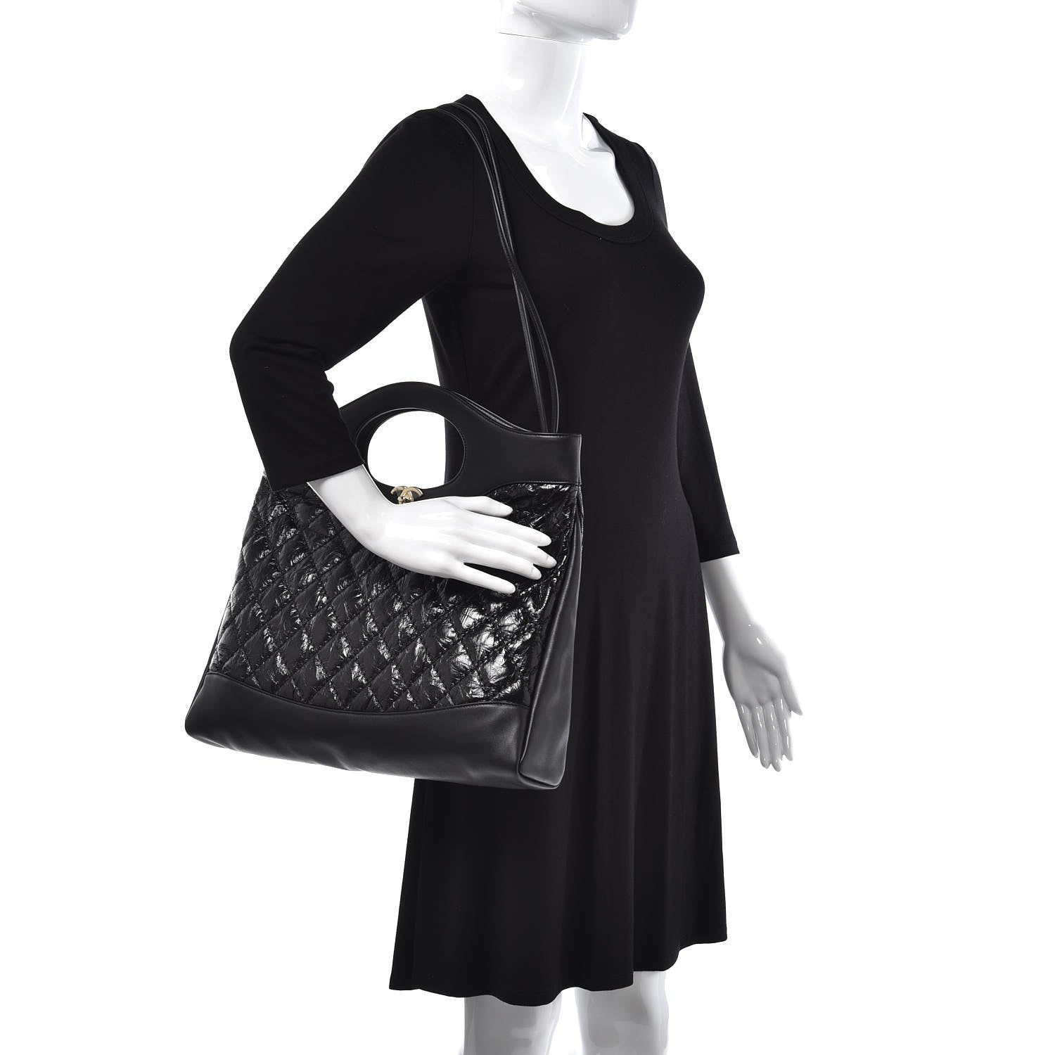 Chanel Crumpled Calfskin Quilted 31 Large Shopping Bag Black 2 of 8