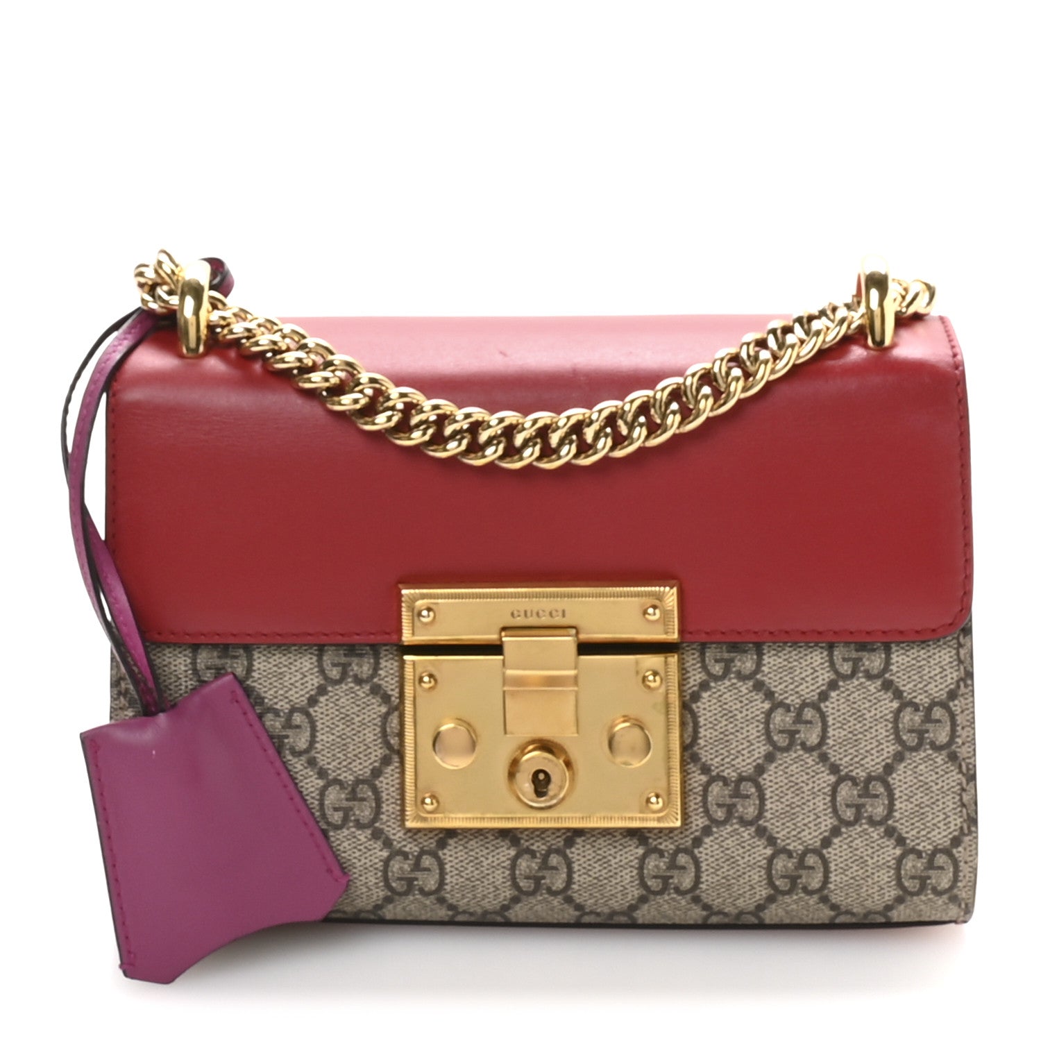 Gucci GG Supreme Monogram Calfskin Small Padlock Shoulder Bag Beige Hibiscus Red New Rosette 1 of 10
