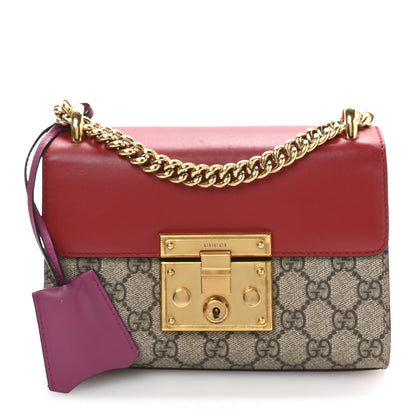 Gucci GG Supreme Monogram Calfskin Small Padlock Shoulder Bag Beige Hibiscus Red New Rosette 1 of 10