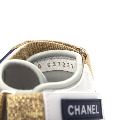 Chanel Goatskin Fabric Gladiator Sandals 37 White Light Grey Navy Blue 10 of 11