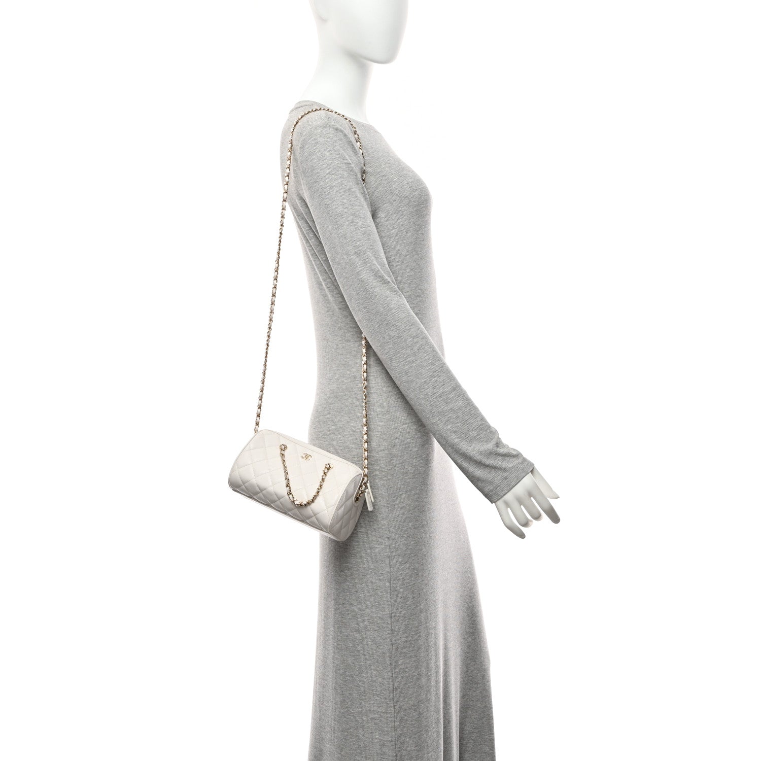 Chanel Caviar Quilted Barrel Clutch With Chain White 2 of 10