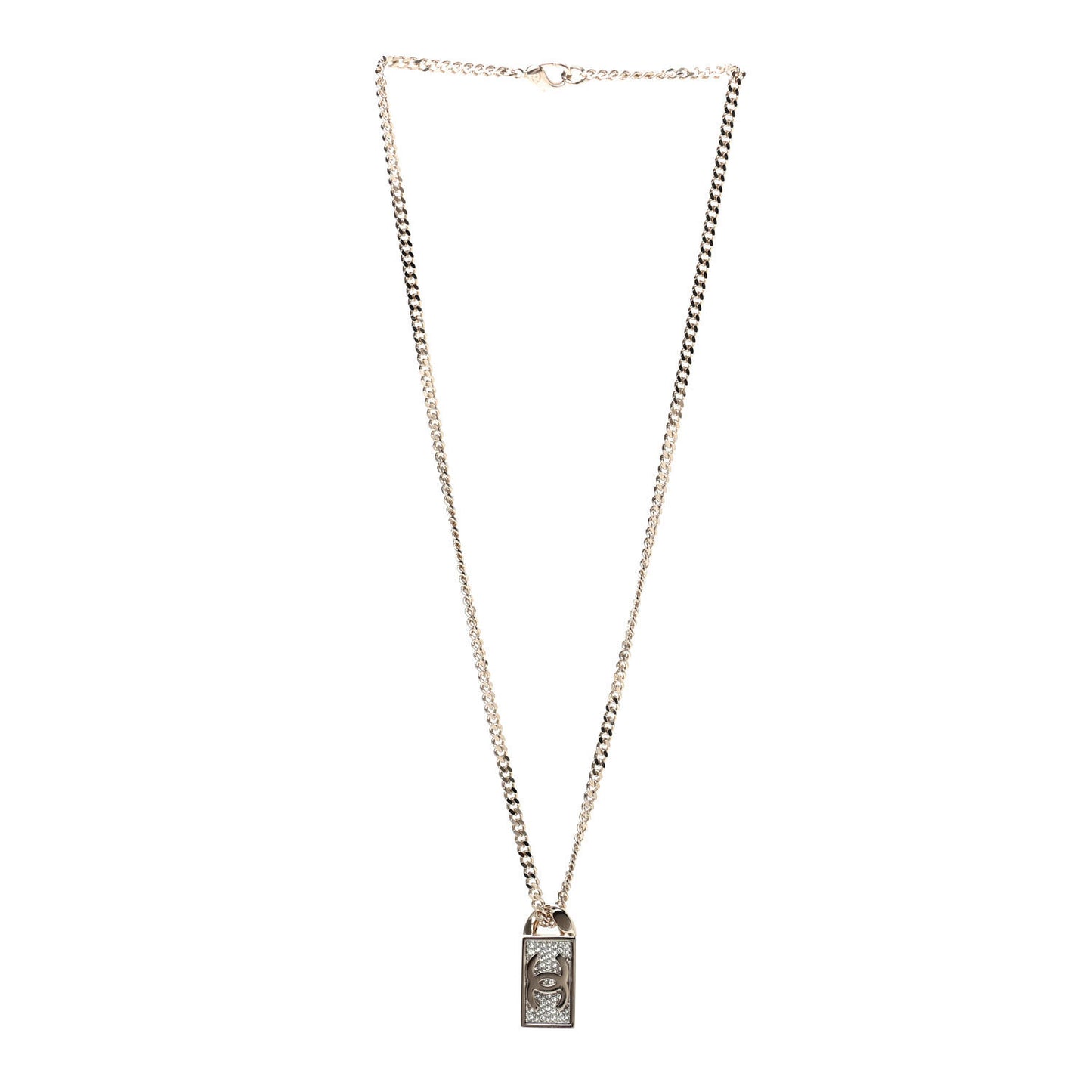 Crystal Dog Tag Charm Necklace Gold
