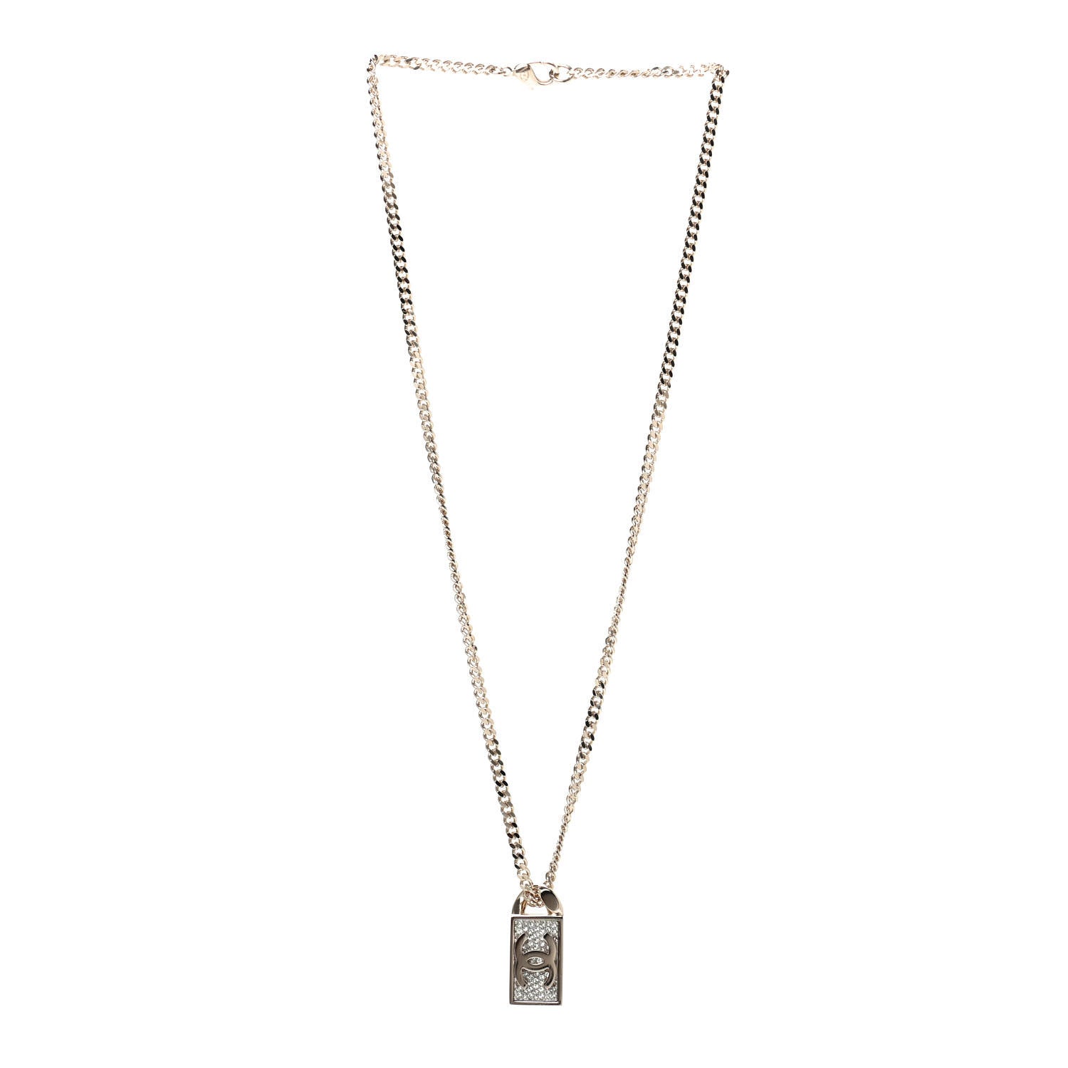 Chanel Crystal Dog Tag Charm Necklace Gold 2 of 4