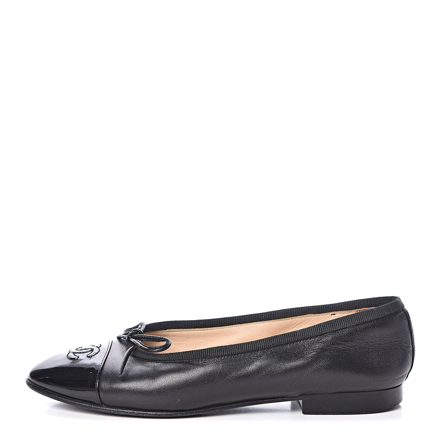 Chanel Lambskin Patent CC Cap Toe Ballerina Flats 35 Black 1 of 14