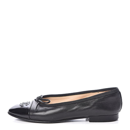 Chanel Lambskin Patent CC Cap Toe Ballerina Flats 35 Black 1 of 14