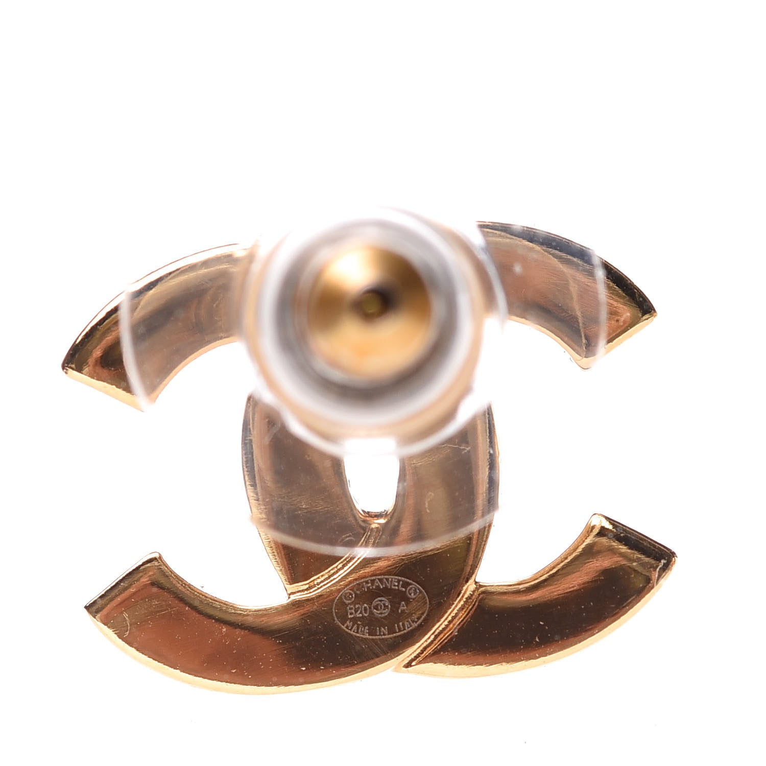 Chanel Metal CC Paris Button Stud Earrings Gold 3 of 4