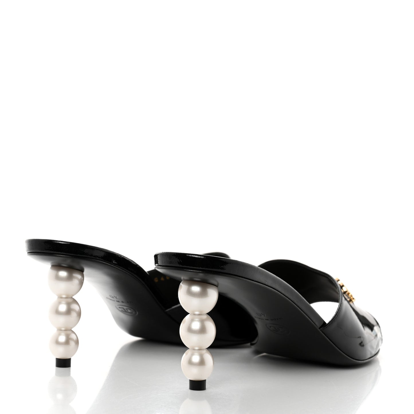 Patent Lambskin Pearl Mules 40 Black