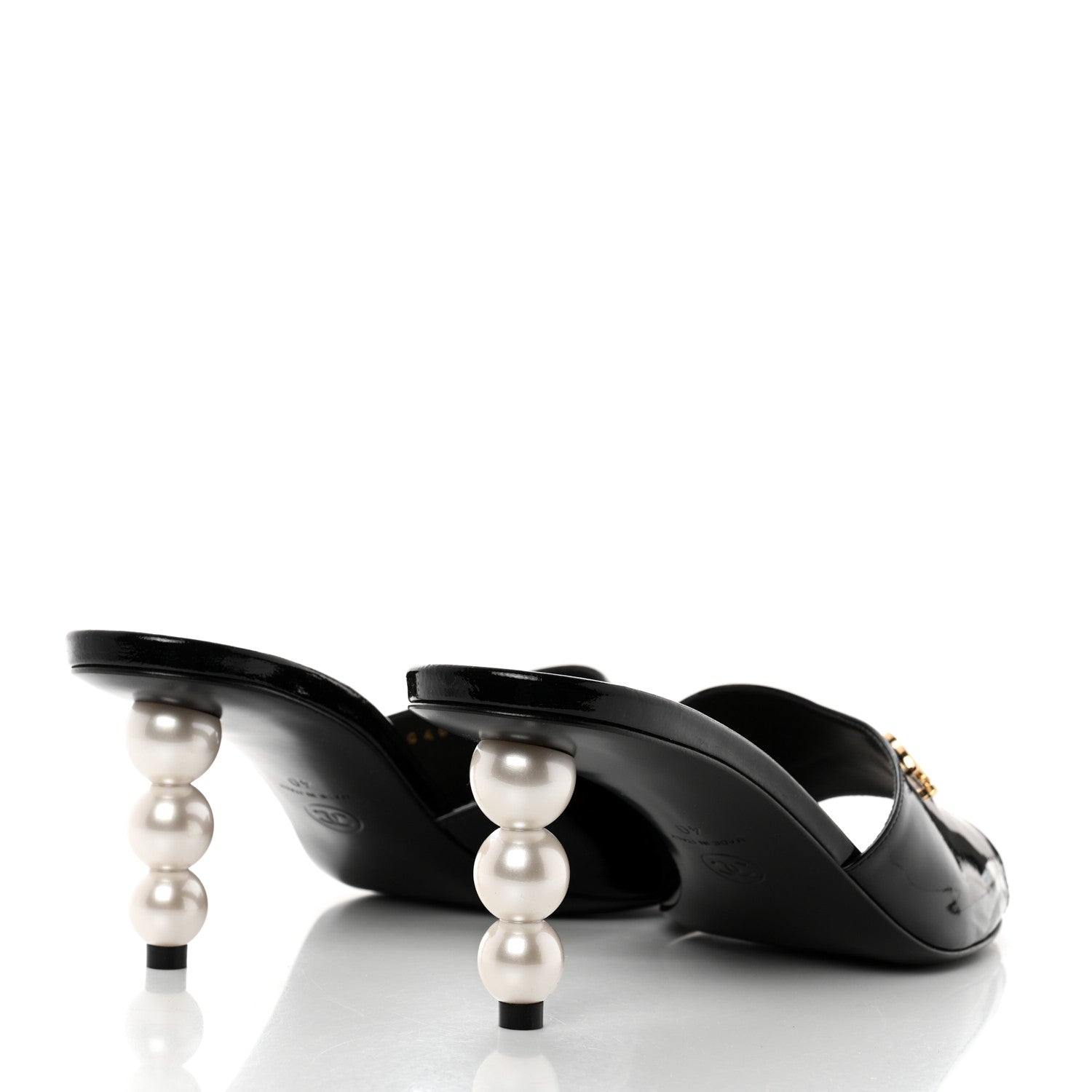 Chanel Patent Lambskin Pearl Mules 40 Black 4 of 9