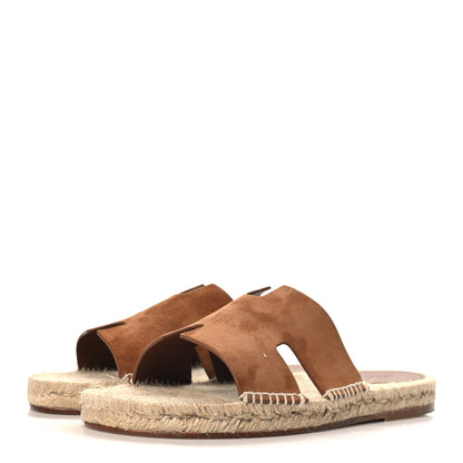 Hermes Suede Goatskin Mens Hon Antigua Espadrille Sandals 43 Brun Amourette 4 of 10