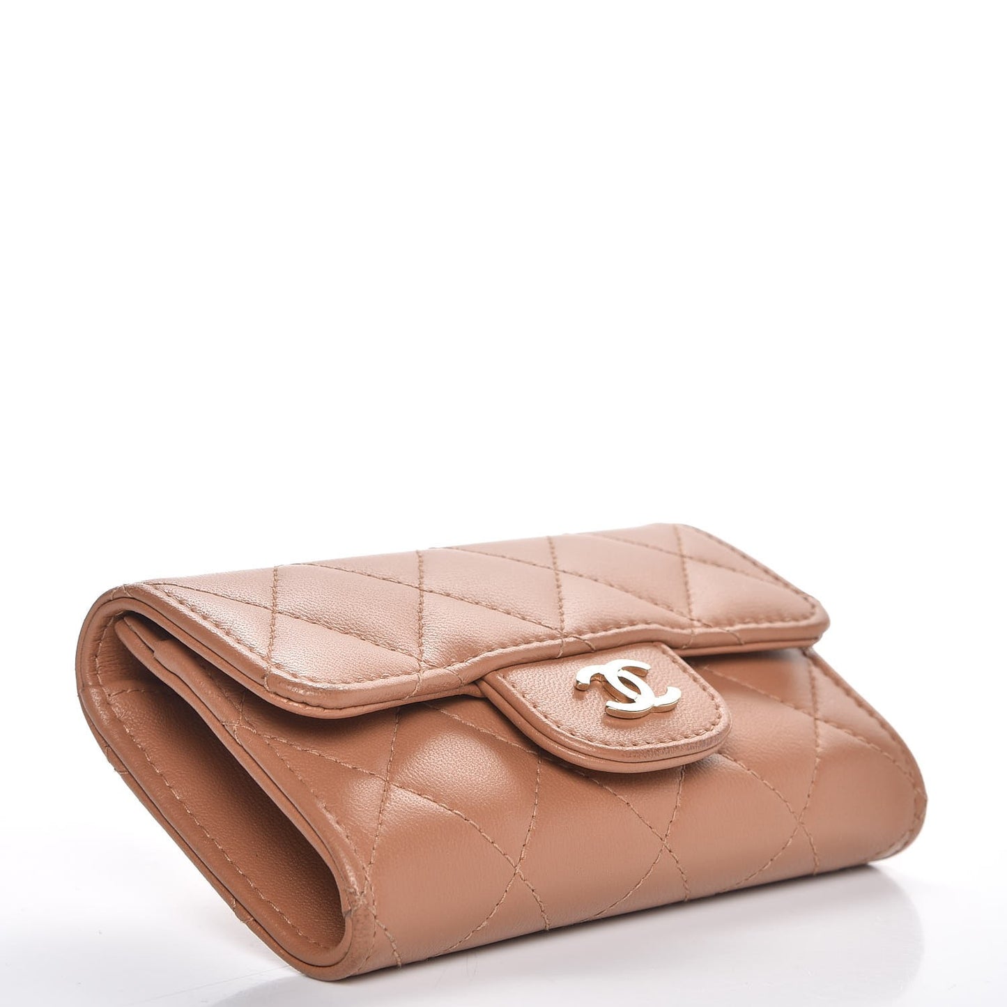 Lambskin Quilted Flap Card Holder Beige