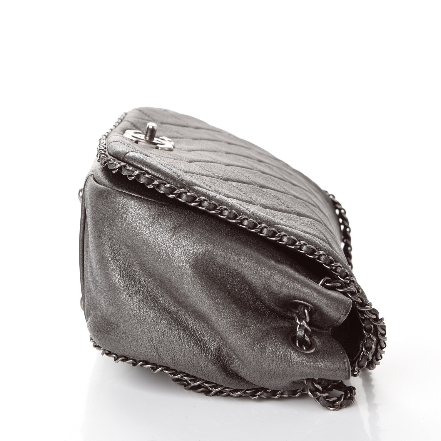 Chanel Calfskin Quilted Small CC Enchained Accordion Flap Grey 8 of 8