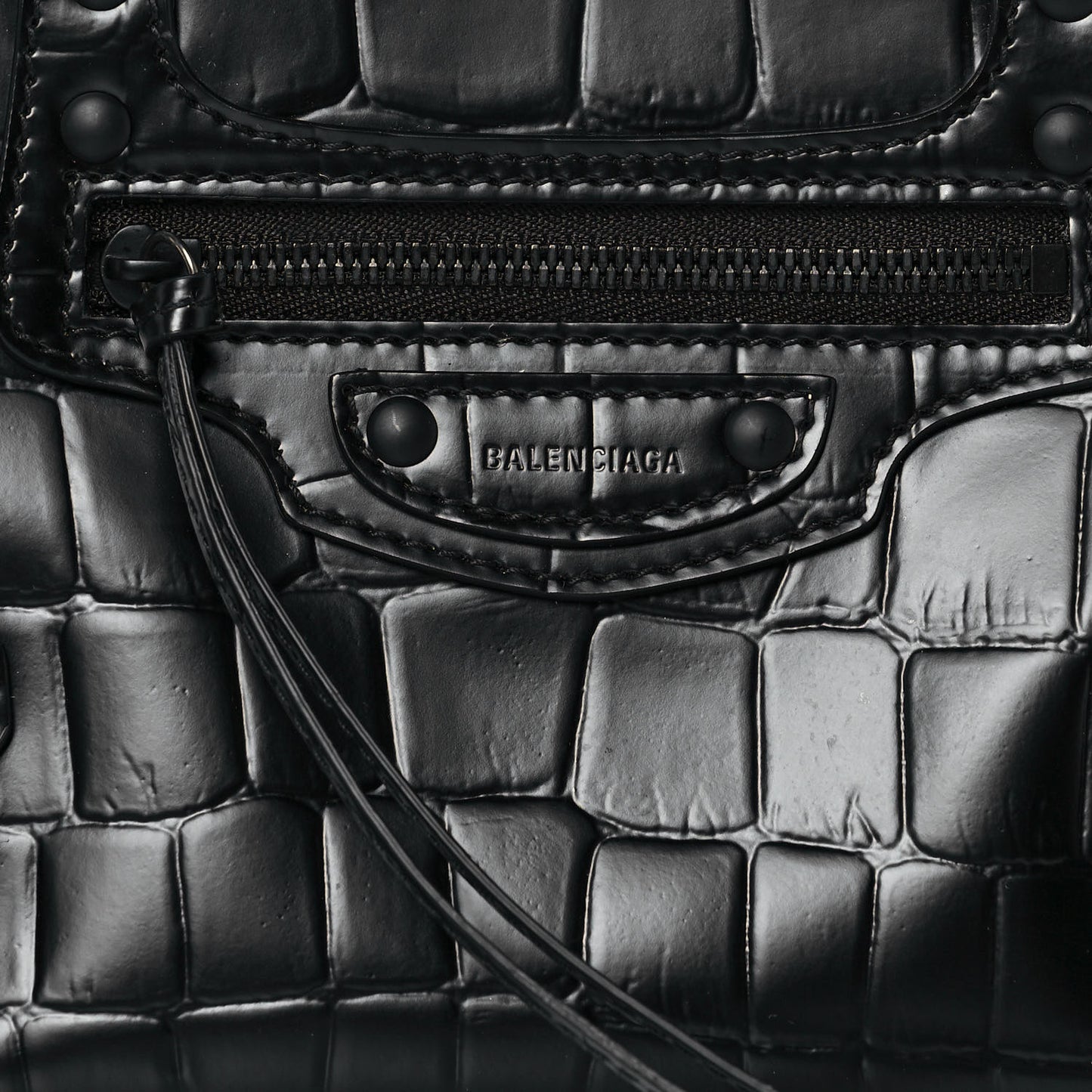 Semi Shiny Calfskin Crocodile Embossed Neo Classic Black Hardware Mini City Black