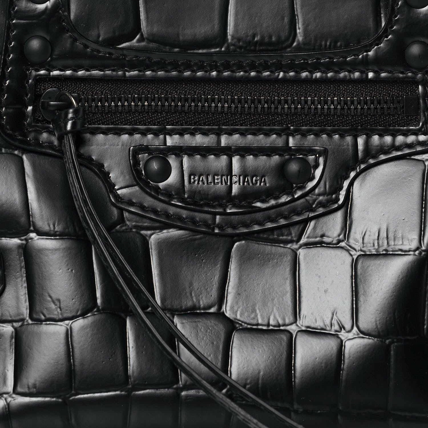 Balenciaga Semi Shiny Calfskin Crocodile Embossed Neo Classic Black Hardware Mini City Black 8 of 13