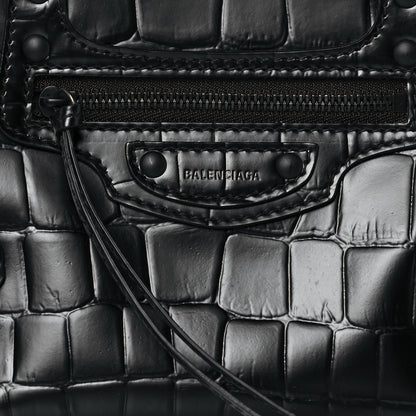 Balenciaga Semi Shiny Calfskin Crocodile Embossed Neo Classic Black Hardware Mini City Black 8 of 13