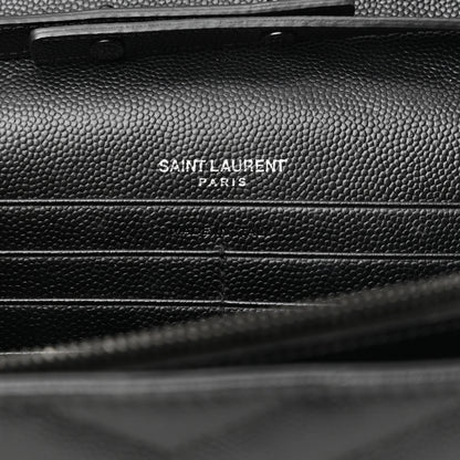 Saint Laurent Grain De Poudre Matelasse Chevron Monogram Monochrome Chain Wallet Black 6 of 10