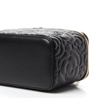 Chanel Lambskin Camellia Embossed Small Vanity Case With Chain Black 7 of 11