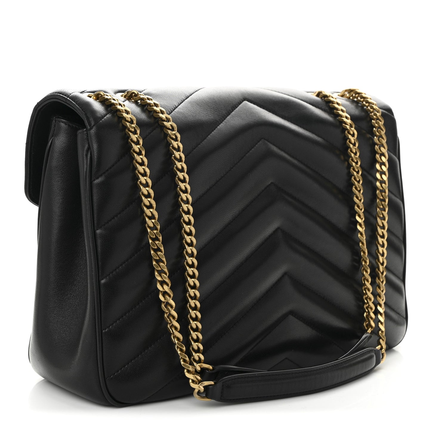 Lambskin Chevron Quilted Large Loulou Black