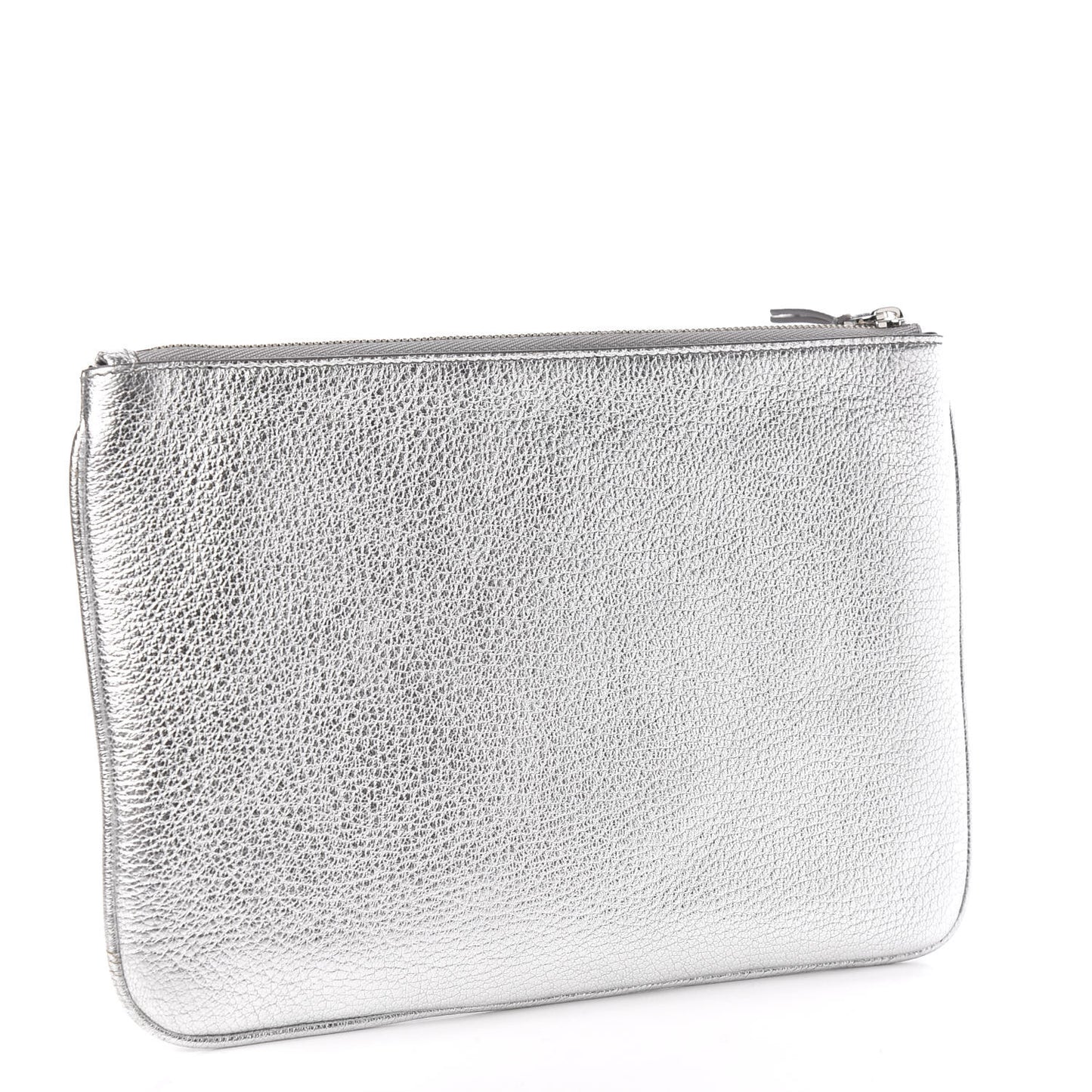 Metallic Goatskin Logo Large Everyday Zip Pouch Argent Black