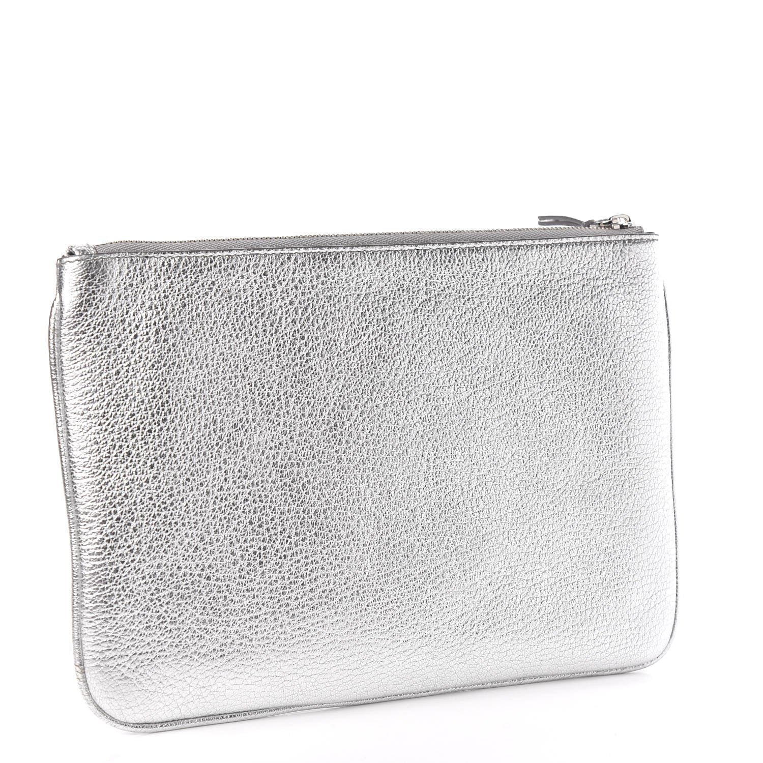 Balenciaga Metallic Goatskin Logo Large Everyday Zip Pouch Argent Black 2 of 6