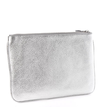 Balenciaga Metallic Goatskin Logo Large Everyday Zip Pouch Argent Black 2 of 6