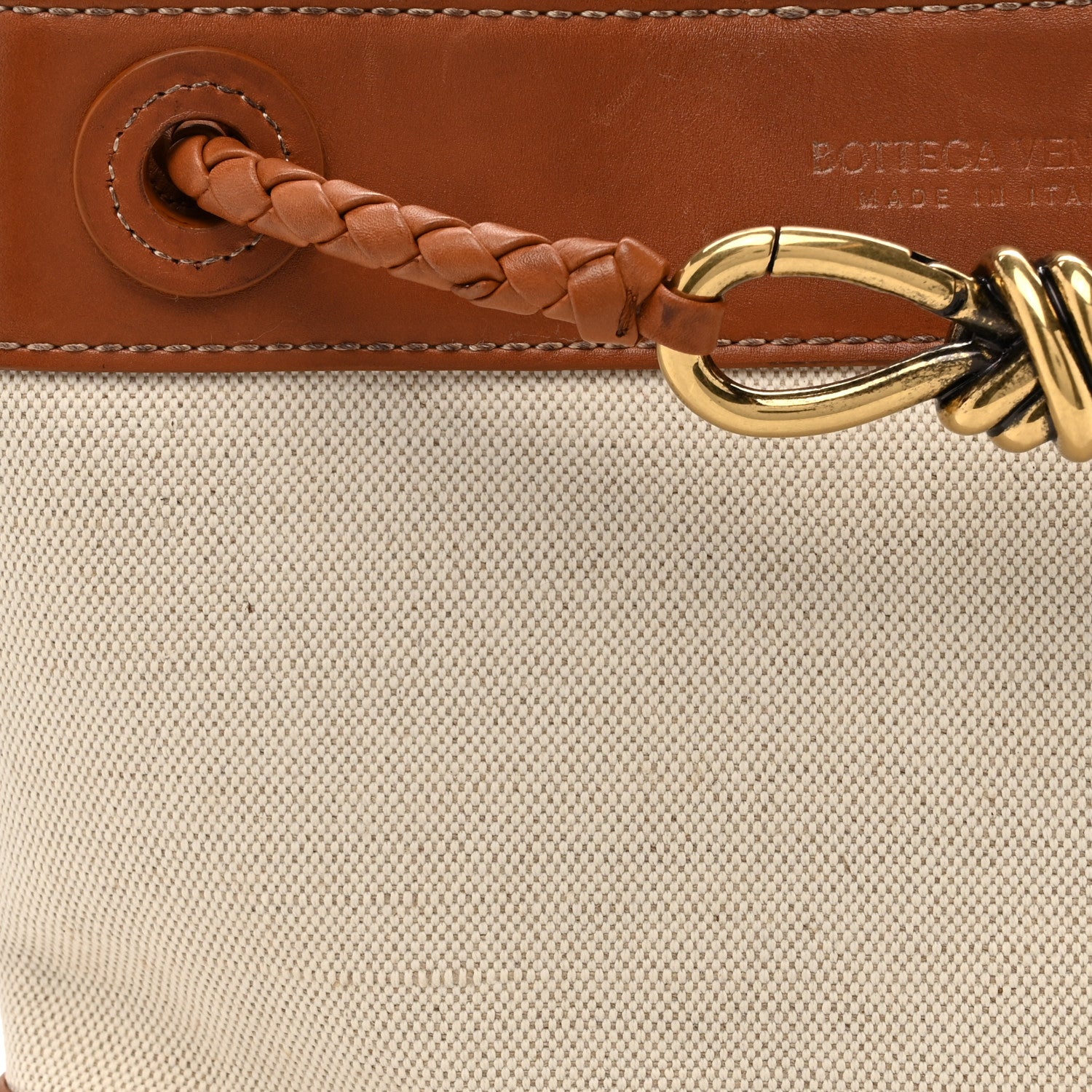 Bottega Veneta Washed Canvas Calfskin Small Andiamo Shoulder Bag Natural Light Wood 8 of 17