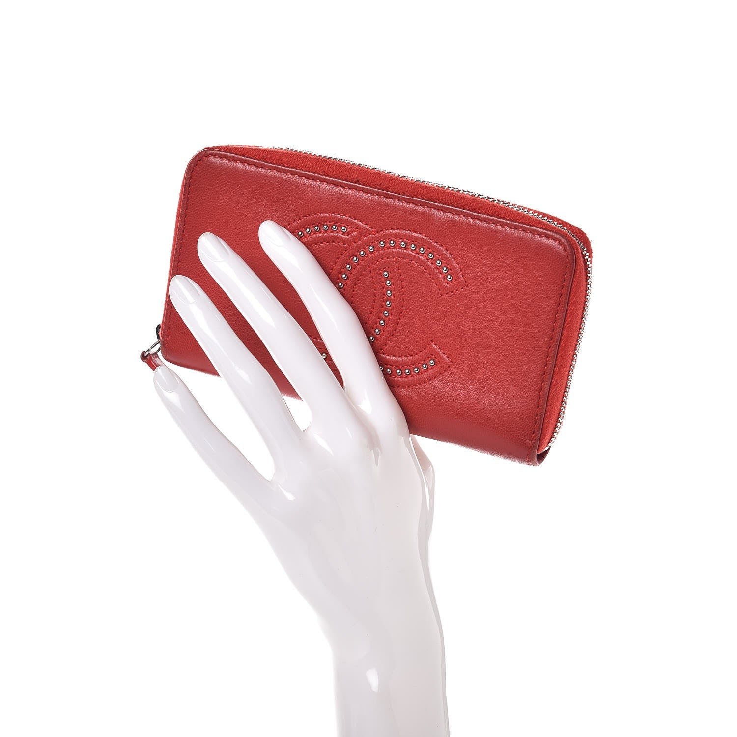 Chanel Lambskin Studded Small Timeless CC Zip Around Wallet Red 2 of 9