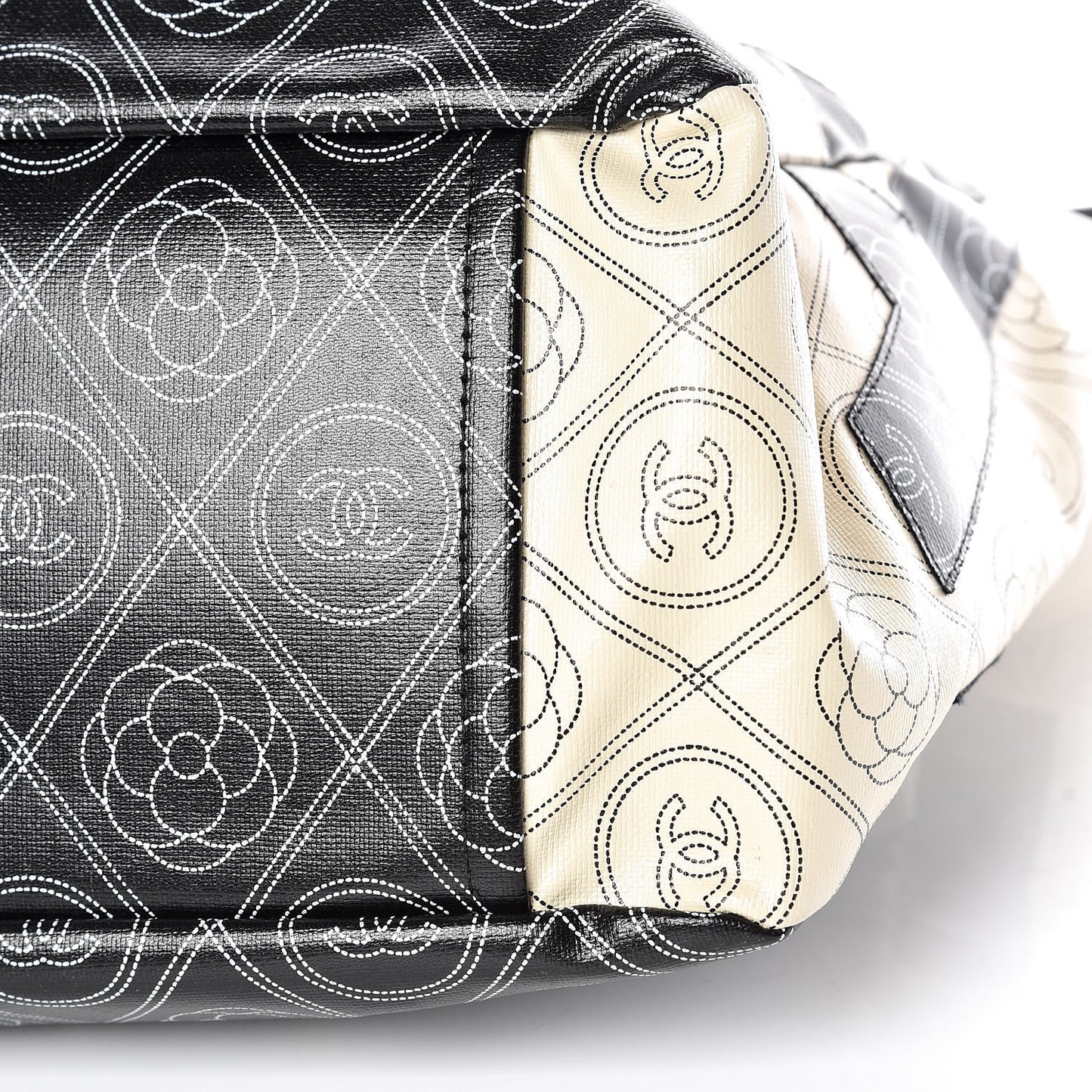 Coated Canvas Camellia Medium Shopping Tote Black Beige