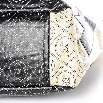Chanel Coated Canvas Camellia Medium Shopping Tote Black Beige 7 of 10