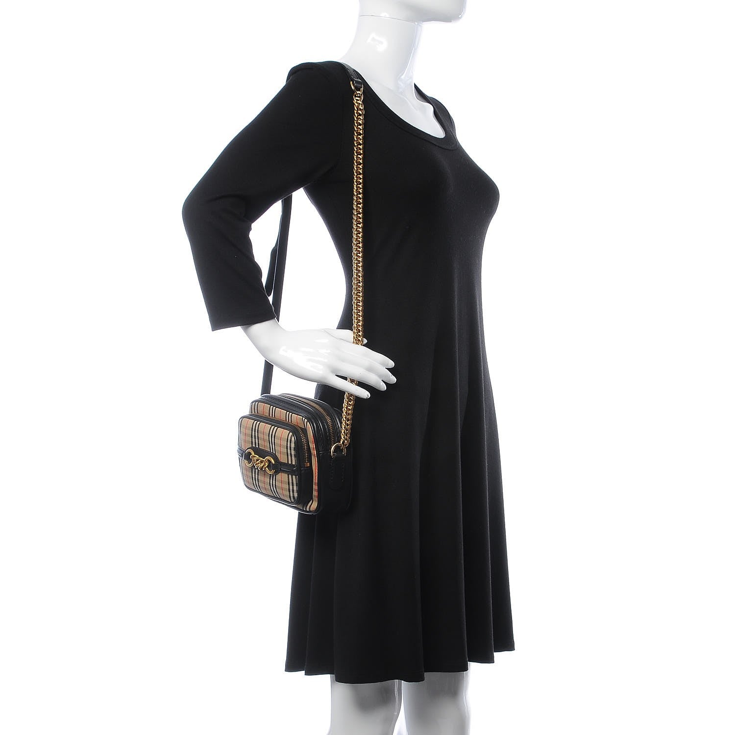 Burberry 1983 Knight Check Smooth Calfskin Link Camera Bag Black 2 of 7