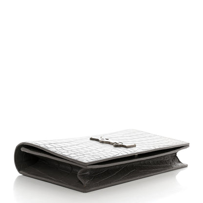 Saint Laurent Croc Embossed Calfskin Classic Kate Monogram Clutch Fog 4 of 8