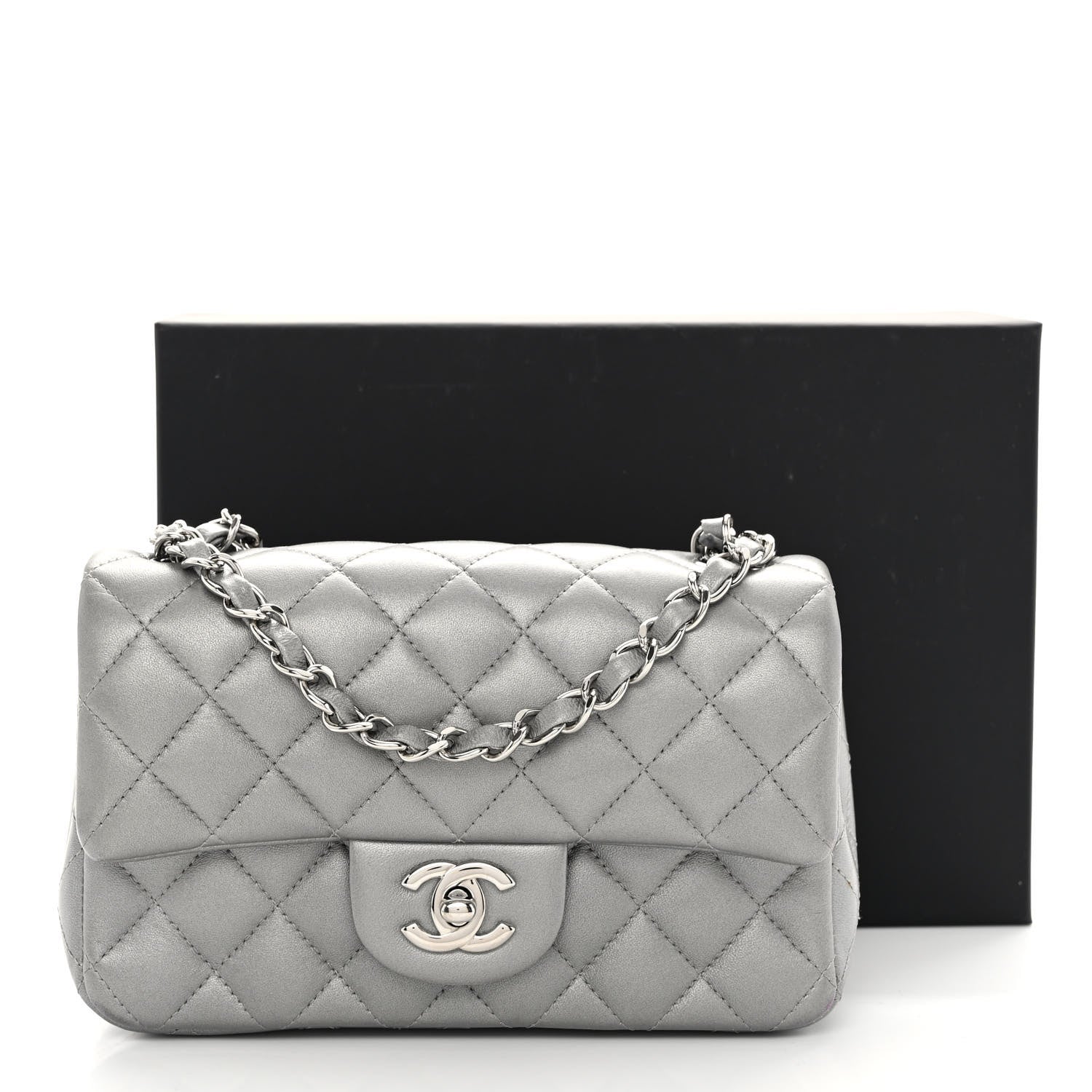 Chanel Metallic Lambskin Quilted Mini Rectangular Flap Silver 12 of 12