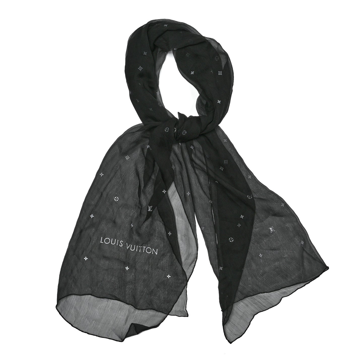 Silk Sheer Monogram Scarf Black