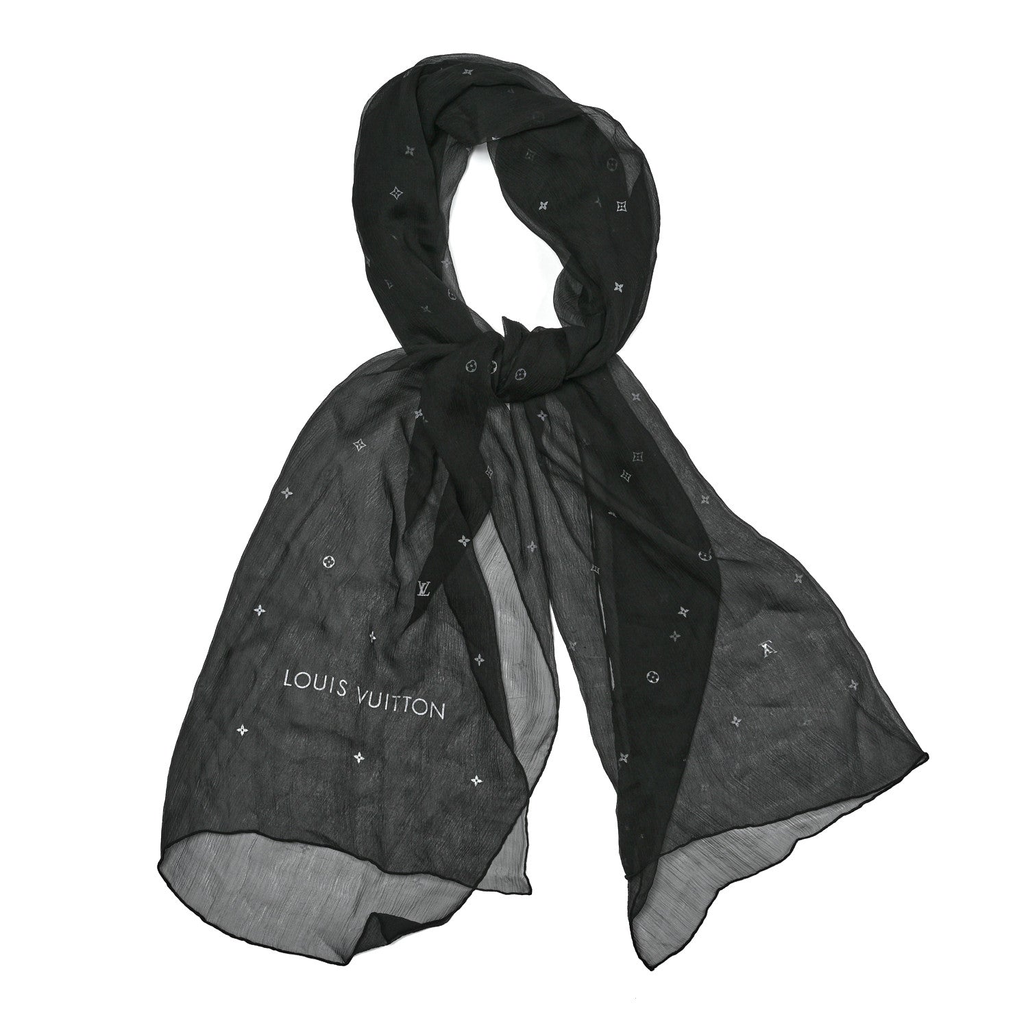 Louis Vuitton Silk Sheer Monogram Scarf Black 1 of 5